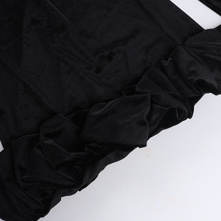 שמלת מיני קטיפה בעיצוב כיווצי בלון סאטן - ארגמן