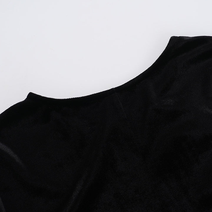 שמלת מיני קטיפה בעיצוב כיווצי בלון סאטן - ארגמן