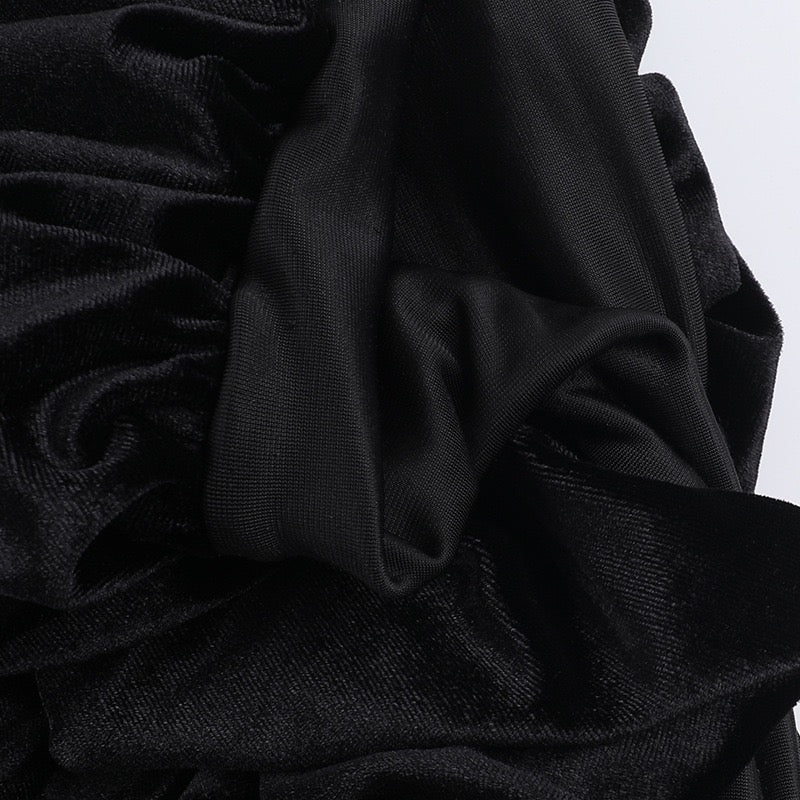 שמלת מיני קטיפה בעיצוב כיווצי בלון סאטן - ארגמן