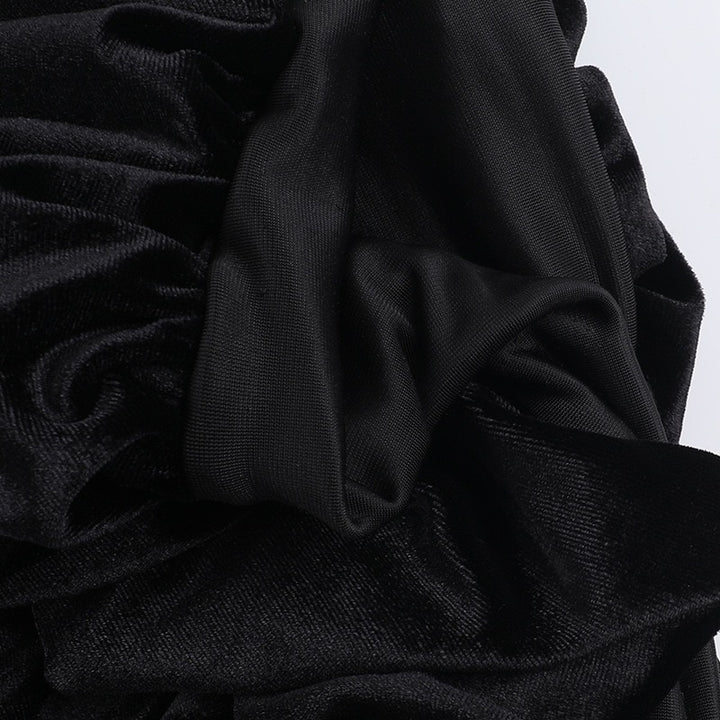 שמלת מיני קטיפה בעיצוב כיווצי בלון סאטן - ארגמן