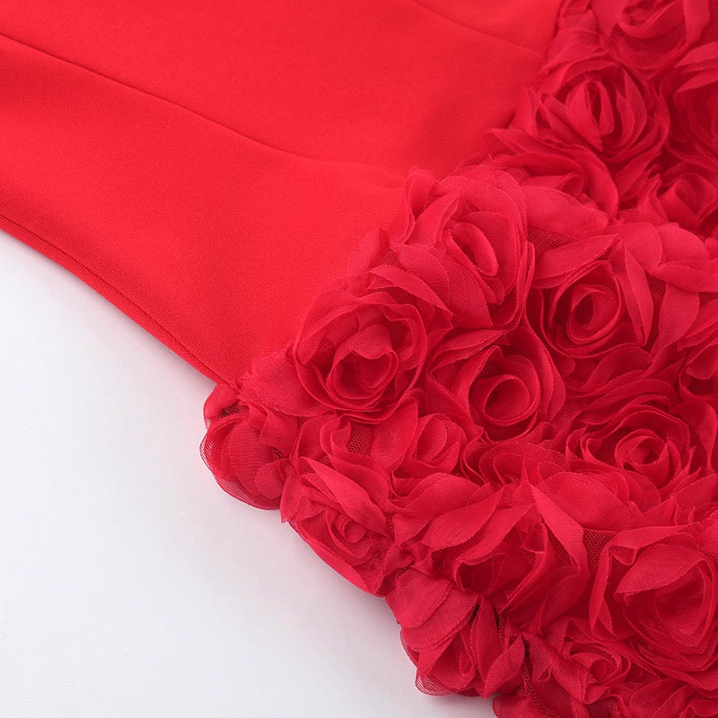 שמלת מיני סטרפלס בעיצוב פרחים 3D - LURA