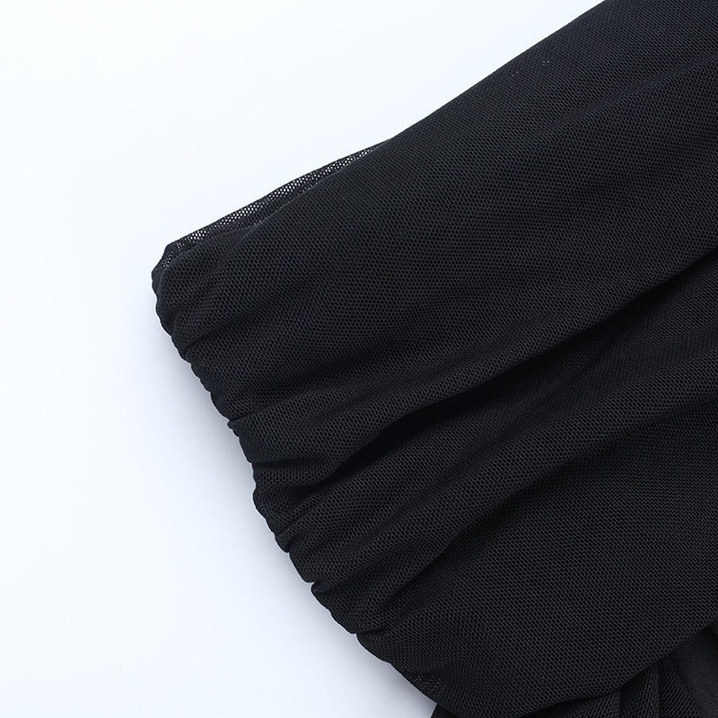 שמלת מידי כתפיים חשופות בעיצוב שרוולי שיפון - מדליין