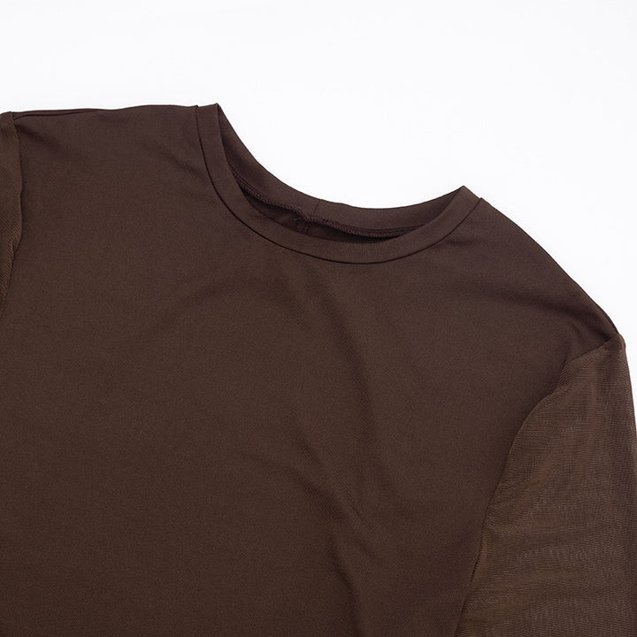 שמלת מיני בעיצוב כיווצים ושרוולי שיפון גב פתוח - רום