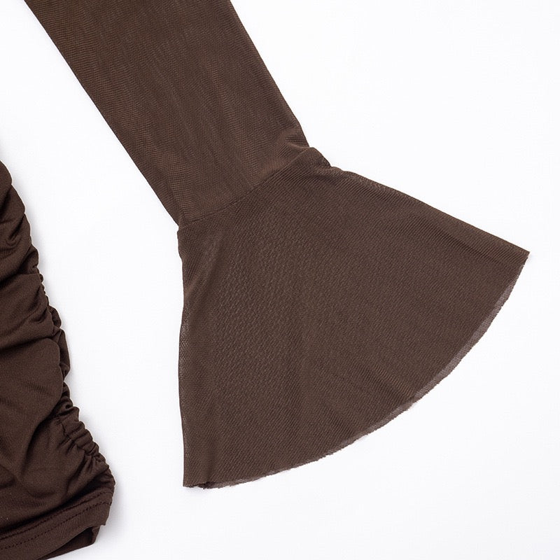 שמלת מיני בעיצוב כיווצים ושרוולי שיפון גב פתוח - רום