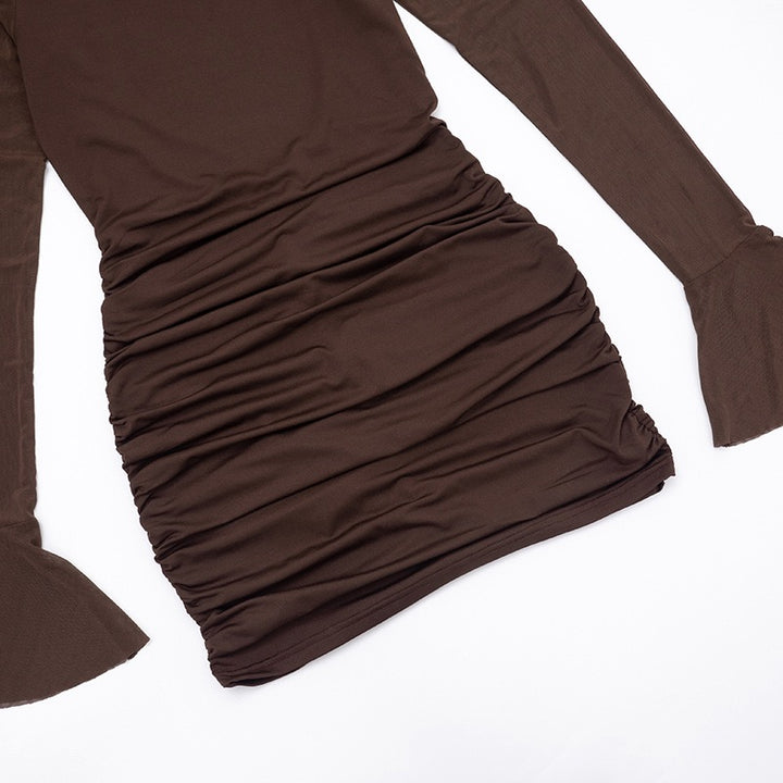 שמלת מיני בעיצוב כיווצים ושרוולי שיפון גב פתוח - רום