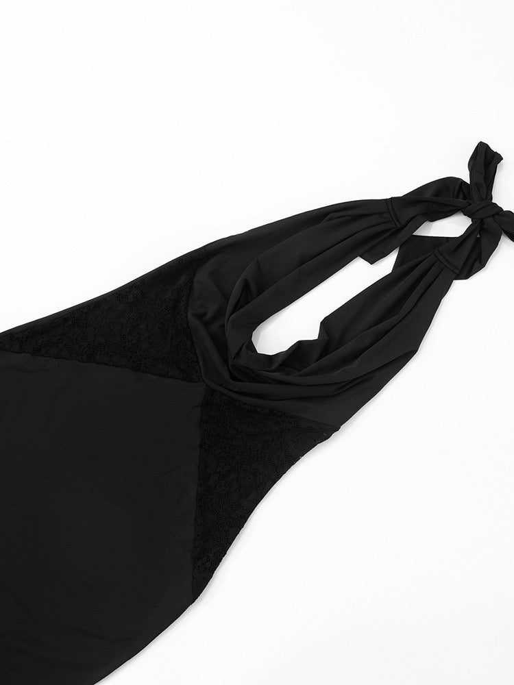 שמלת מקסי בעיטור תחרה קשירה בעורף גב פתוח - ANNA