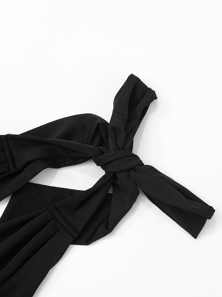 שמלת מקסי בעיטור תחרה קשירה בעורף גב פתוח - ANNA