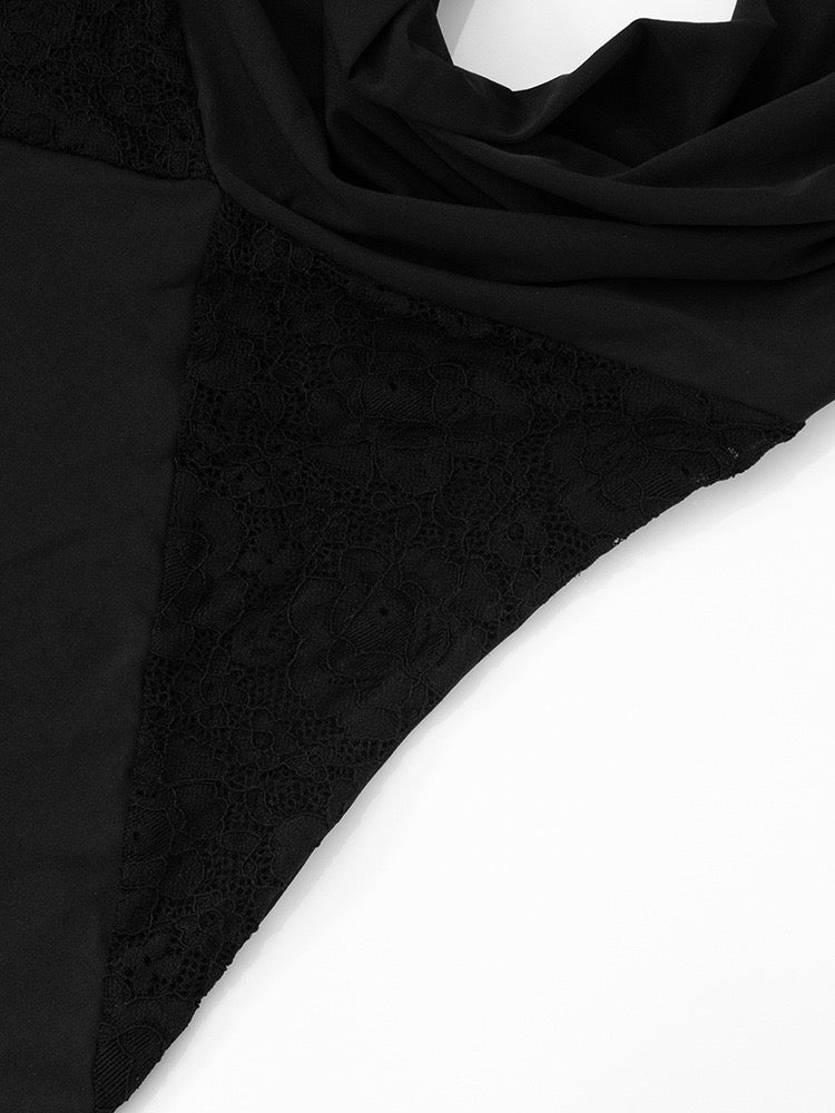 שמלת מקסי בעיטור תחרה קשירה בעורף גב פתוח - ANNA