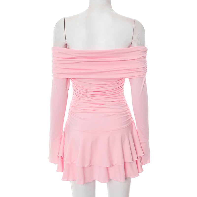 שמלת מיני מלמלה כתפיים חשופות בעיצוב כיווצים - ניני