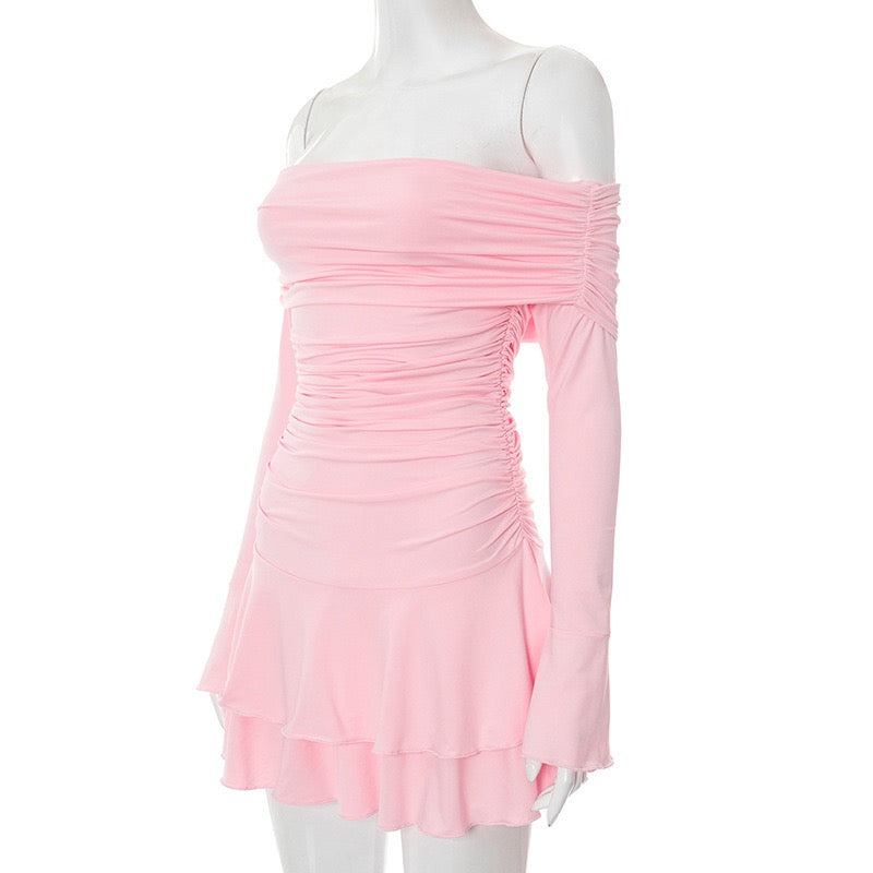 שמלת מיני מלמלה כתפיים חשופות בעיצוב כיווצים - ניני