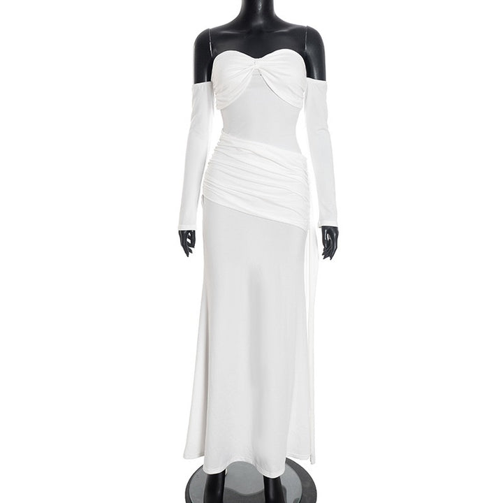 שמלת מקסי בעיצוב כתפיים חשופות וכיווצים - וולה