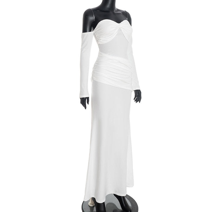 שמלת מקסי בעיצוב כתפיים חשופות וכיווצים - וולה