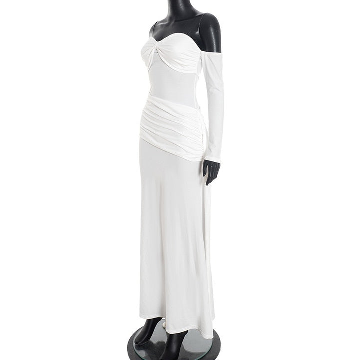 שמלת מקסי בעיצוב כתפיים חשופות וכיווצים - וולה