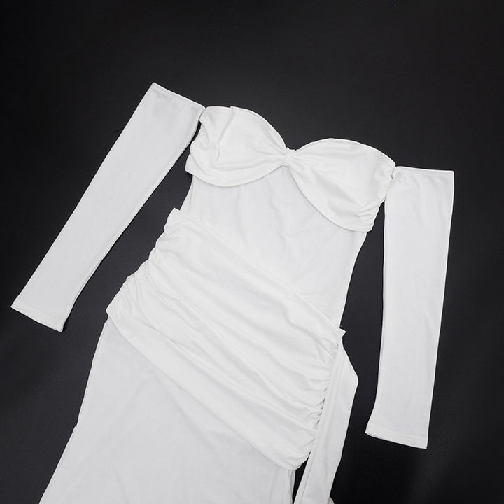 שמלת מקסי בעיצוב כתפיים חשופות וכיווצים - וולה