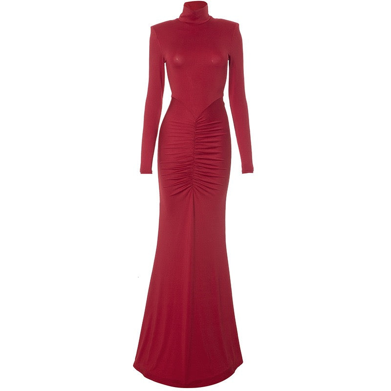 שמלת מקסי גולף בעיצוב כיווצים בגזרת בת הים - יסכה