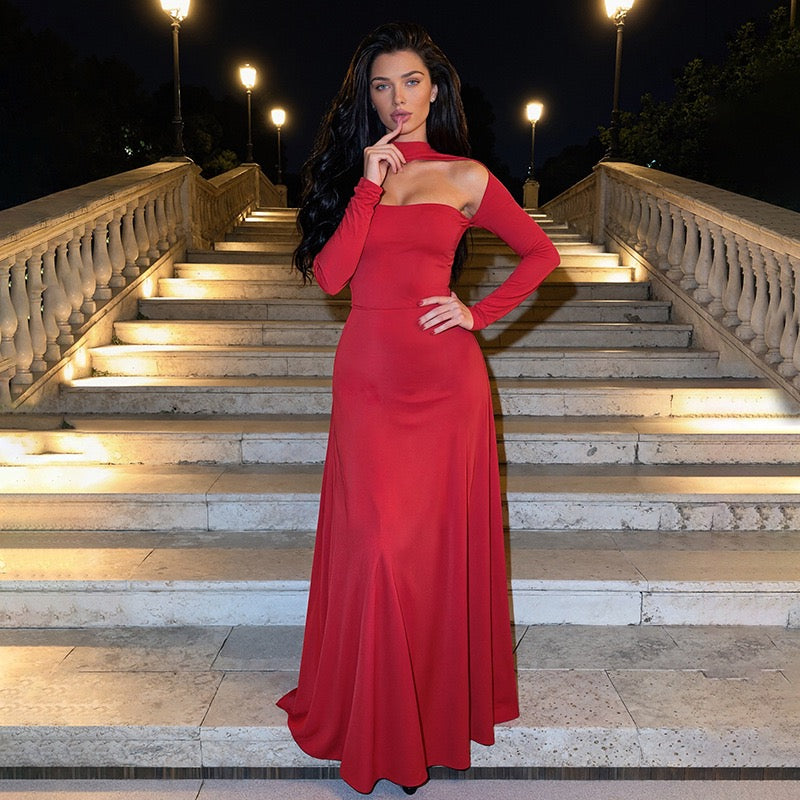 שמלת מקסי בגזרת A בעיצוב קולר ופתח - ג׳ריס