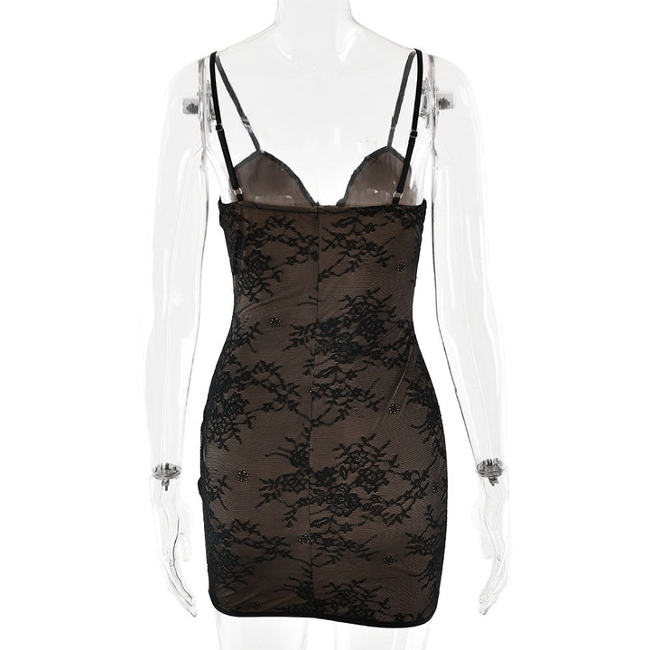 שמלת מיני תחרה כתפיות נשלפות - EVA