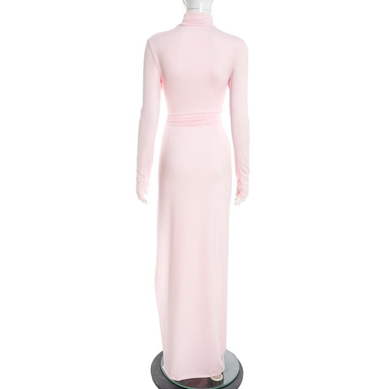 שמלת מקסי גולף בעיצוב קיפולים כיווצים ושסע  - רוזלי