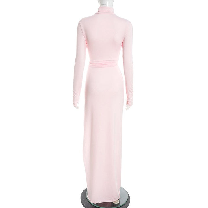 שמלת מקסי גולף בעיצוב קיפולים כיווצים ושסע  - רוזלי