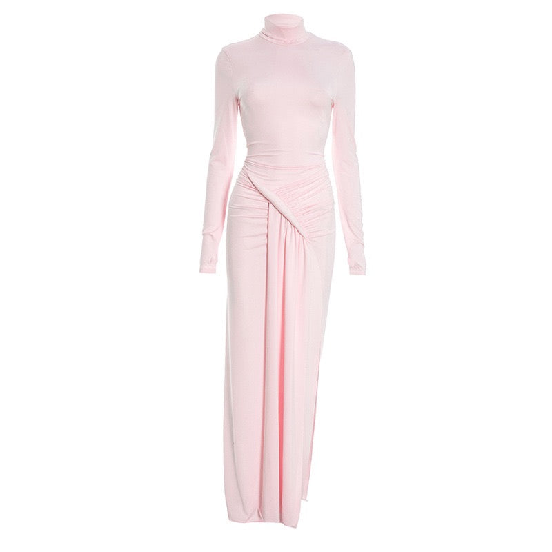 שמלת מקסי גולף בעיצוב קיפולים כיווצים ושסע  - רוזלי