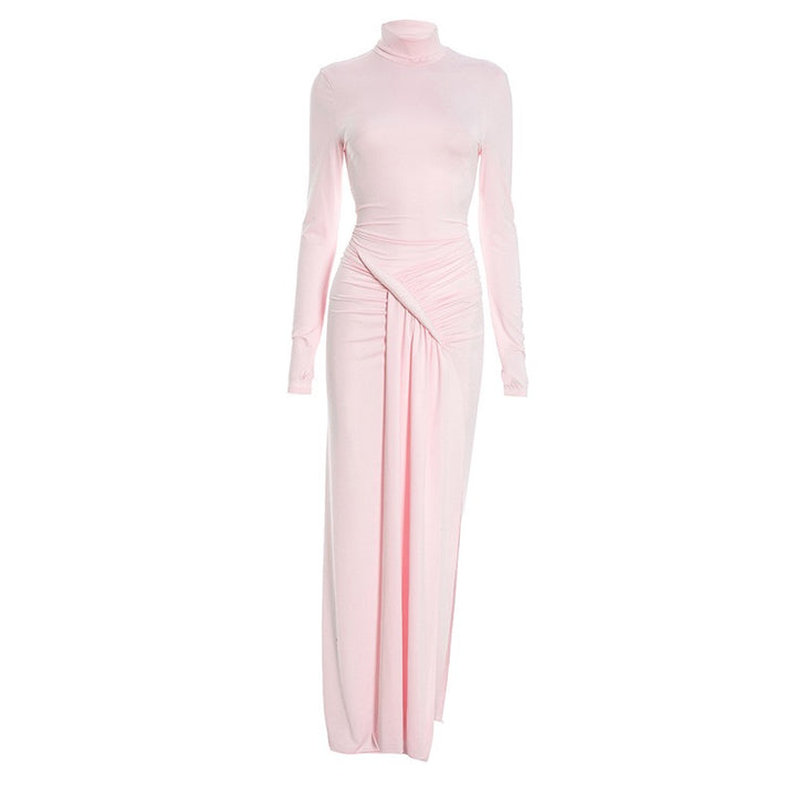 שמלת מקסי גולף בעיצוב קיפולים כיווצים ושסע  - רוזלי