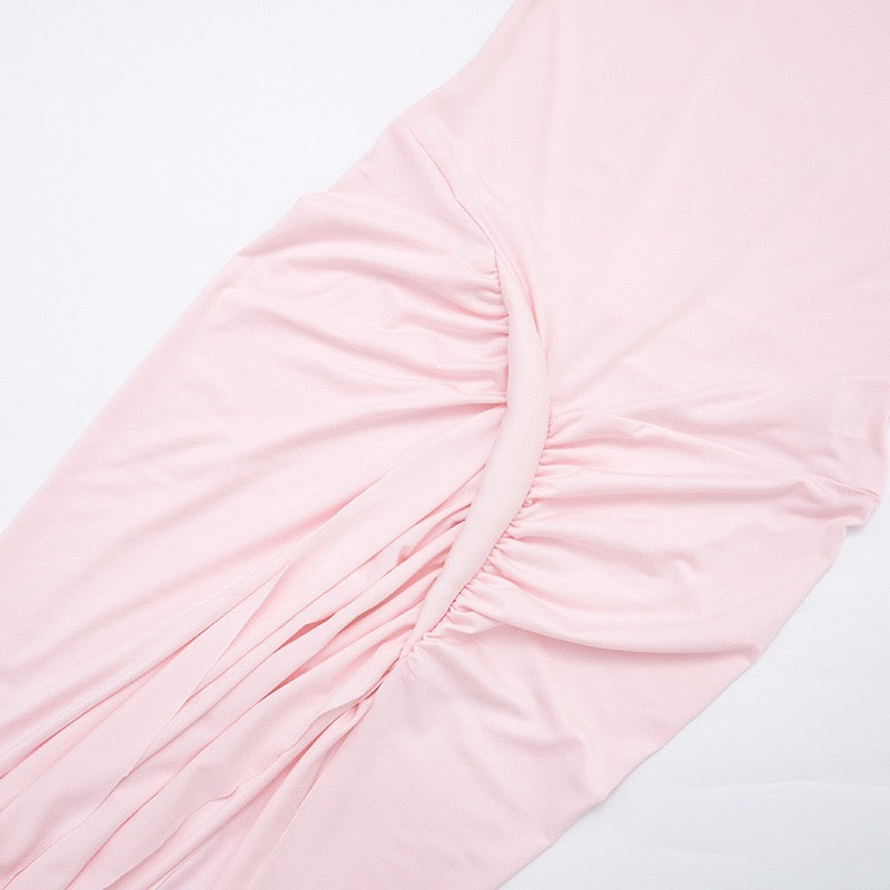 שמלת מקסי גולף בעיצוב קיפולים כיווצים ושסע  - רוזלי