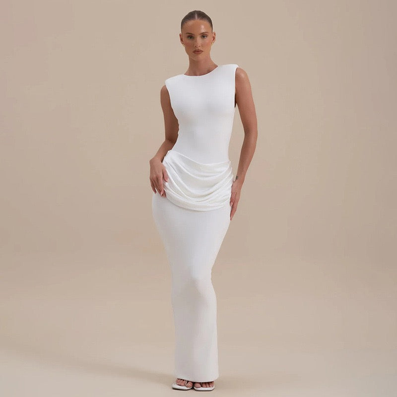 שמלת מקסי בעיצוב קיפולי סאטן - יולאן