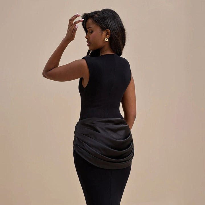 שמלת מקסי בעיצוב קיפולי סאטן - יולאן