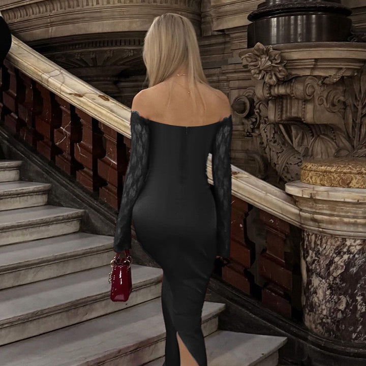 שמלת מקסי אלגנטית בעיצוב כתפיים חשופות בעיטור תחרה - תמרה