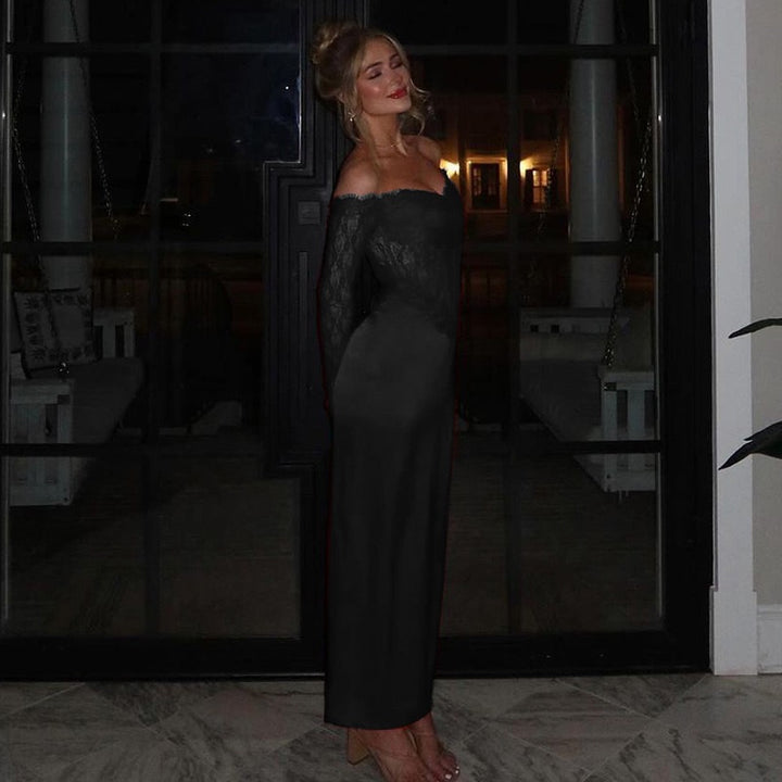 שמלת מקסי אלגנטית בעיצוב כתפיים חשופות בעיטור תחרה - תמרה