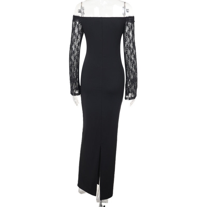 שמלת מקסי אלגנטית בעיצוב כתפיים חשופות בעיטור תחרה - תמרה