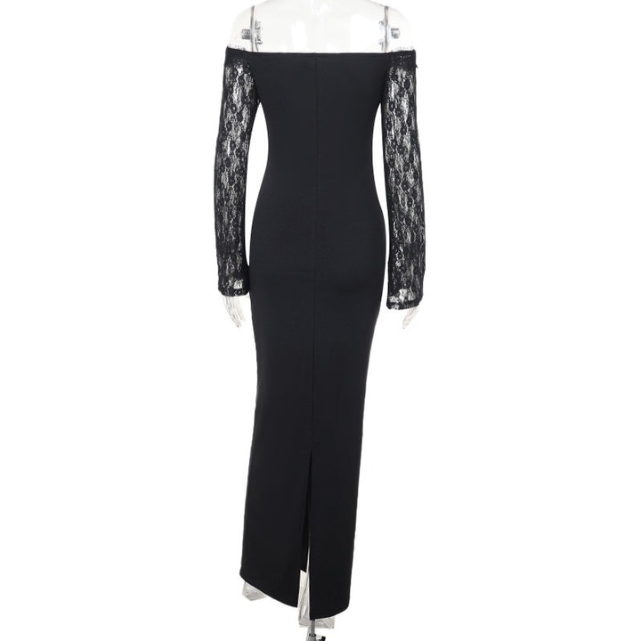 שמלת מקסי אלגנטית בעיצוב כתפיים חשופות בעיטור תחרה - תמרה