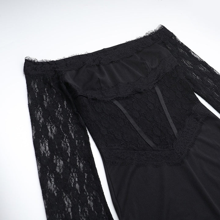 שמלת מקסי אלגנטית בעיצוב כתפיים חשופות בעיטור תחרה - תמרה