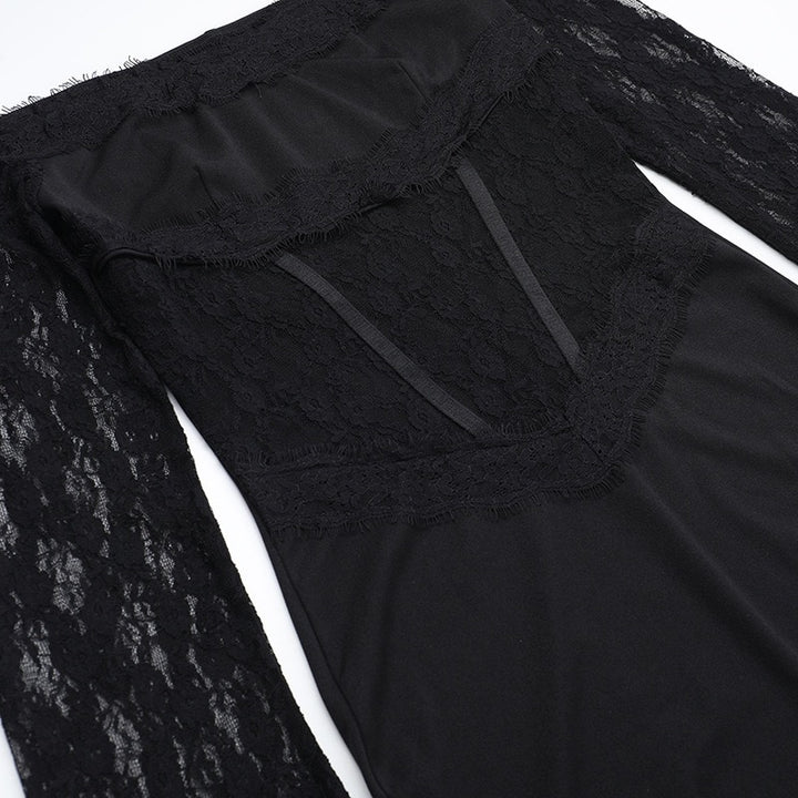 שמלת מקסי אלגנטית בעיצוב כתפיים חשופות בעיטור תחרה - תמרה