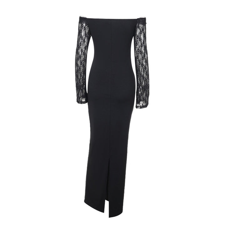 שמלת מקסי אלגנטית בעיצוב כתפיים חשופות בעיטור תחרה - תמרה