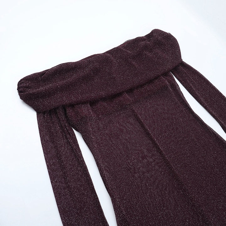 שמלת מקסי נצנצים שקופה בעיצוב כתפיים חשופות בשילוב תחתית טופ וחצאית מיני  - רוקסנה