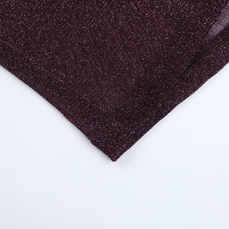 שמלת מקסי נצנצים שקופה בעיצוב כתפיים חשופות בשילוב תחתית טופ וחצאית מיני  - רוקסנה