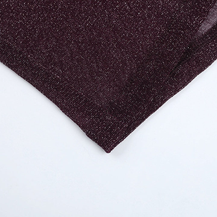 שמלת מקסי נצנצים שקופה בעיצוב כתפיים חשופות בשילוב תחתית טופ וחצאית מיני  - רוקסנה