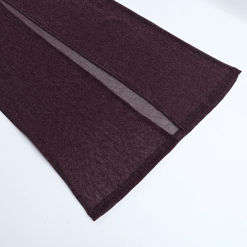 שמלת מקסי נצנצים שקופה בעיצוב כתפיים חשופות בשילוב תחתית טופ וחצאית מיני  - רוקסנה