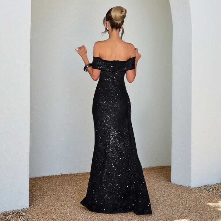 שמלת מקסי נצנצים כתפיים חשופות בעיצוב שסע - בריז׳ה