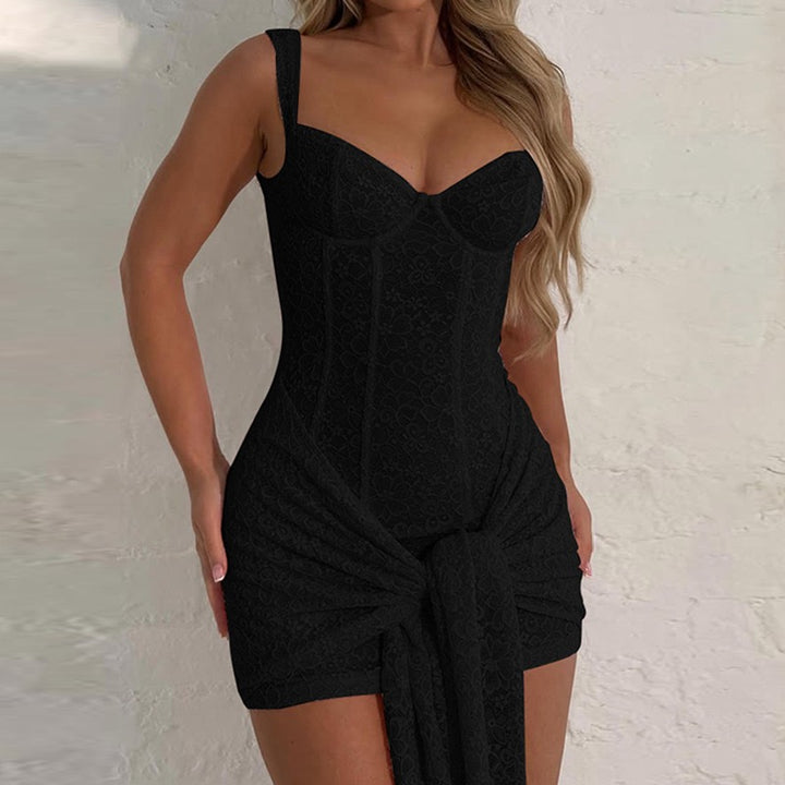 שמלת מיני תחרה בעיטור קשירה - רוזרי