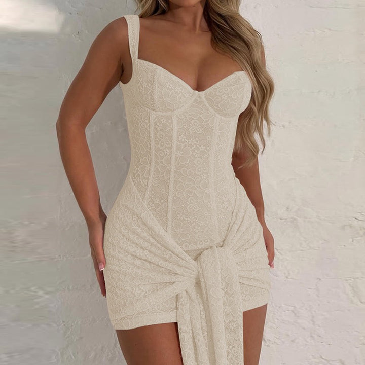 שמלת מיני תחרה בעיטור קשירה - רוזרי