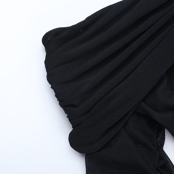 שמלת מיני כיווצים כתפיים חשופות בעיצוב שיפון בעיטור אבזמים - מליסה