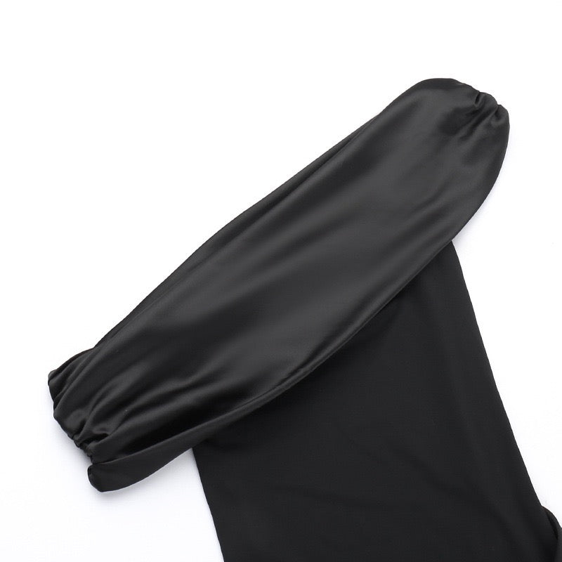 שמלת מקסי אלגנטית בעיצוב כתף חשופה בעיטור סאטן  - פלורן