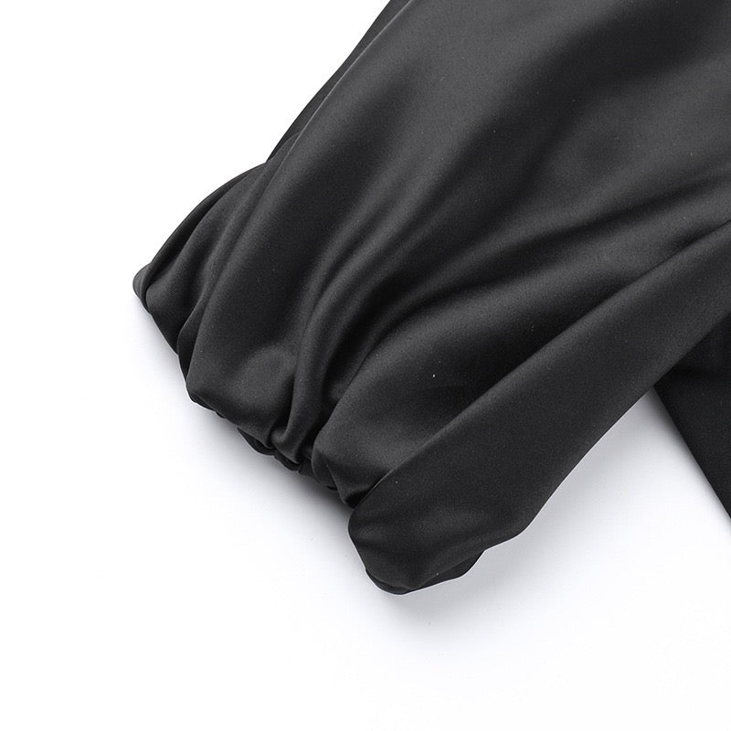 שמלת מקסי אלגנטית בעיצוב כתף חשופה בעיטור סאטן  - פלורן