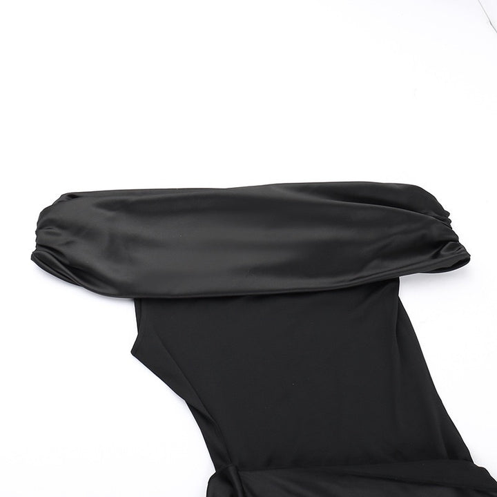 שמלת מקסי אלגנטית בעיצוב כתף חשופה בעיטור סאטן  - פלורן