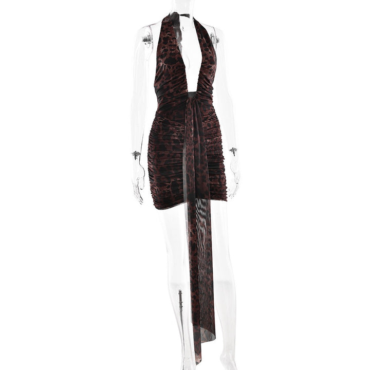 שמלת מיני כיווצים קשירה בעורף גב פתוח - זויה