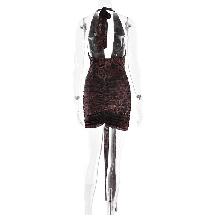 שמלת מיני כיווצים קשירה בעורף גב פתוח - זויה