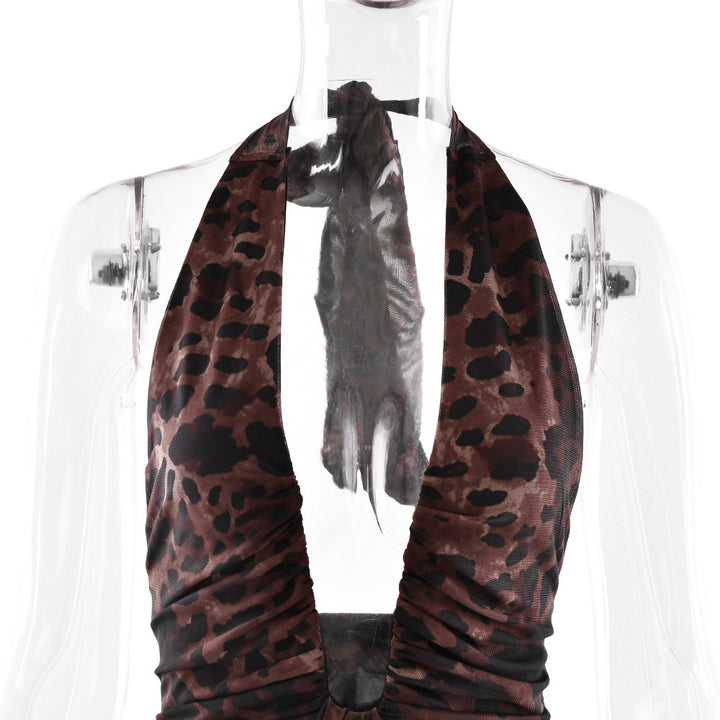 שמלת מיני כיווצים קשירה בעורף גב פתוח - זויה