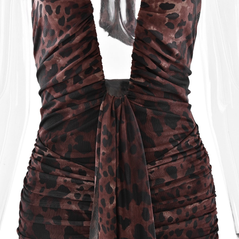 שמלת מיני כיווצים קשירה בעורף גב פתוח - זויה